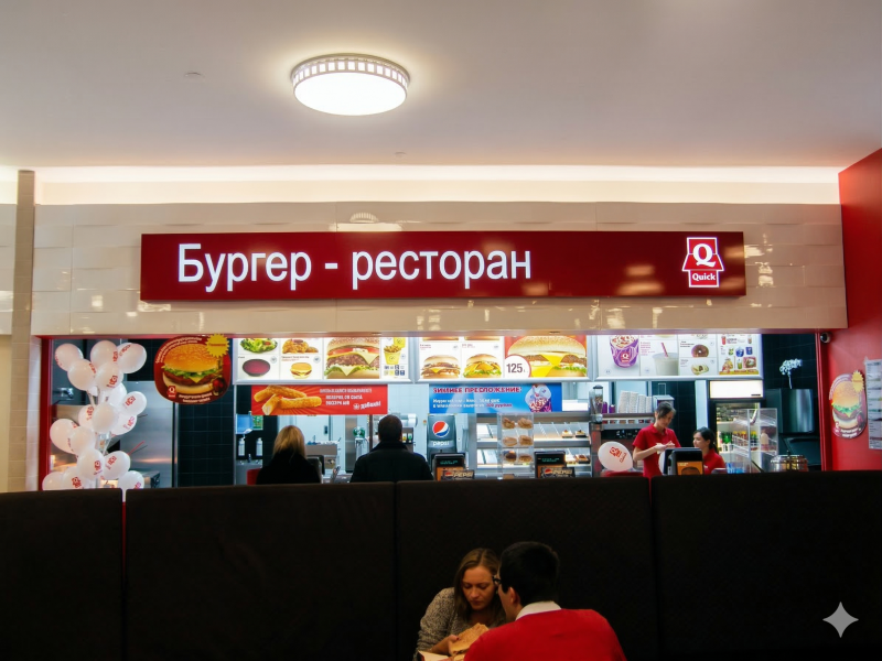 Логотип кафе из нержавейки на стене входной зоны