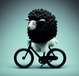 3D-рендер овечки на велосипеде из интернета — фотореалистичная картинка